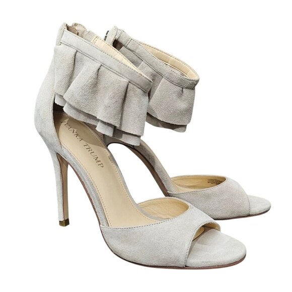 Ivanka Trump Herlle Suede Heel Open Toe Ankle Strap Tan Pumps - Picture 2 of 11